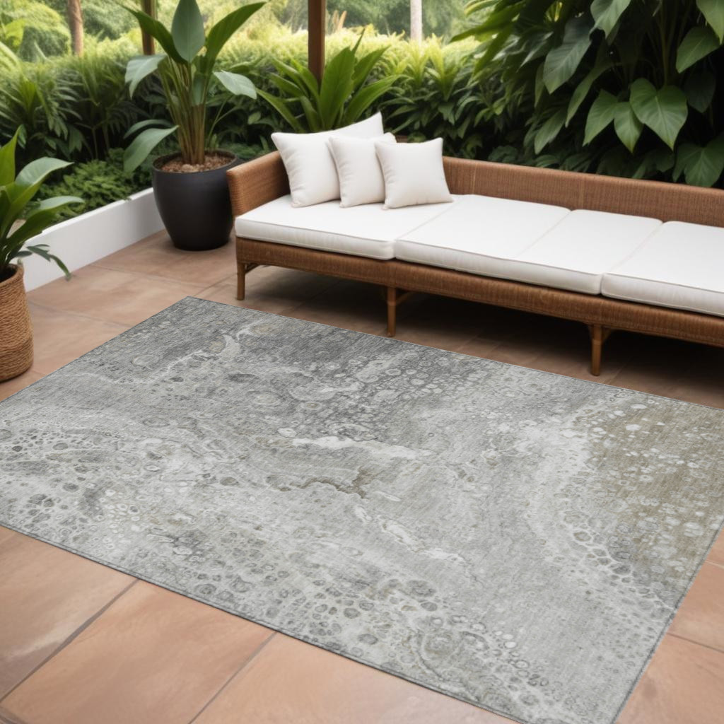 577426 10 x 14 ft. Abstract Washable Indoor & Outdoor Rectangle Area Rug, Silver, Gray & Taupe
