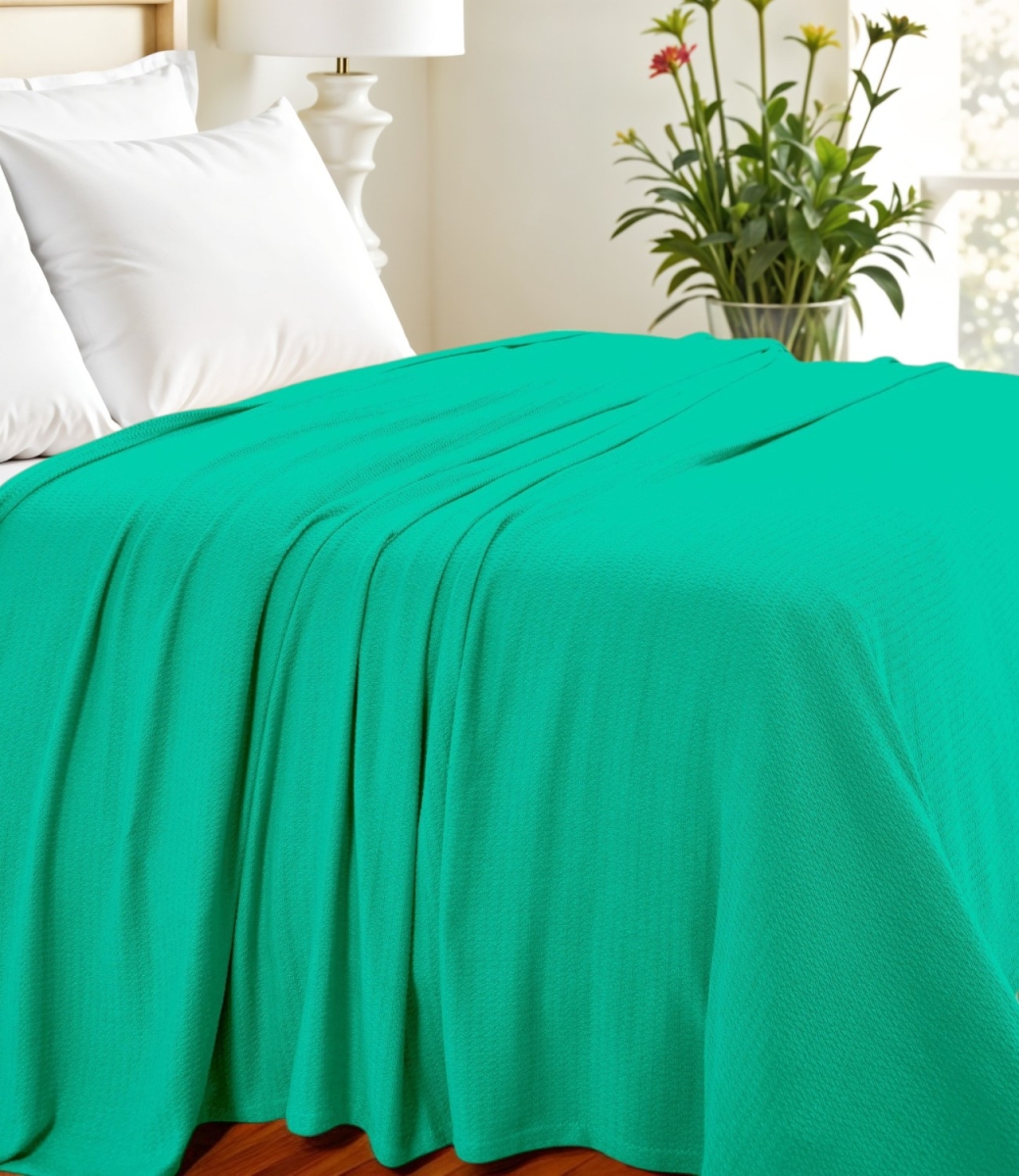Picture of HomeRoots 549286 Queen Size Teal Cotton Waffle Weave Honeycomb Blanket