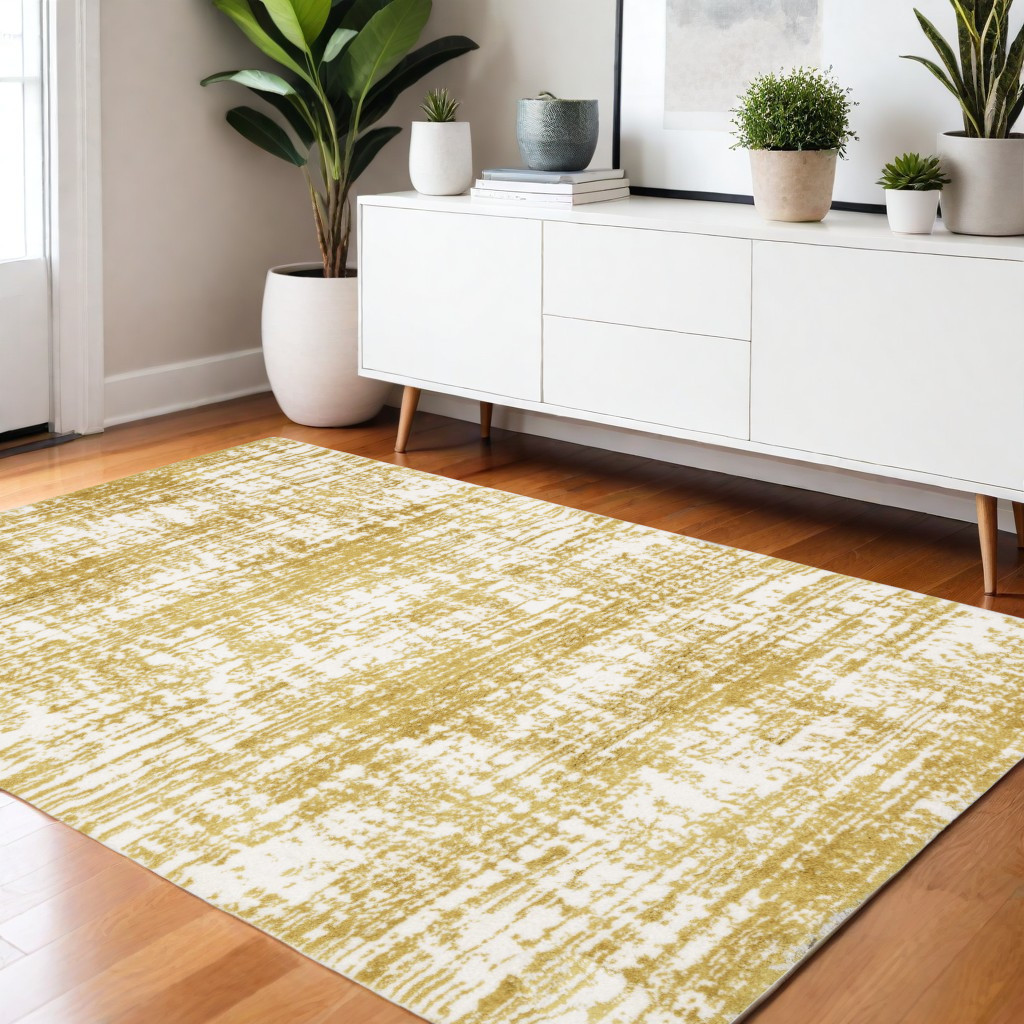 575079 4 x 6 ft. Abstract Rectangle Area Rug, Gold & Ivory