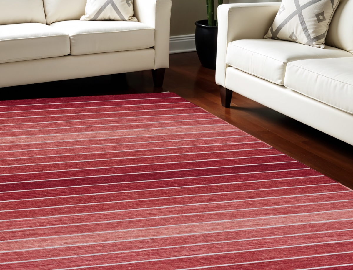 Picture of HomeRoots 565845 8 x 11 ft. Wool Striped Hand Woven Rectangle Area Rug&#44; Red