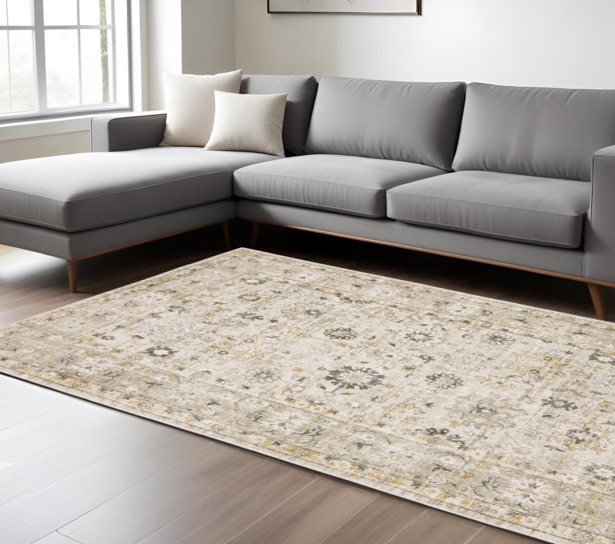 576517 9 x 12 ft. Oriental Hand Tufted Rectangle Area Rug, Beige & Gold