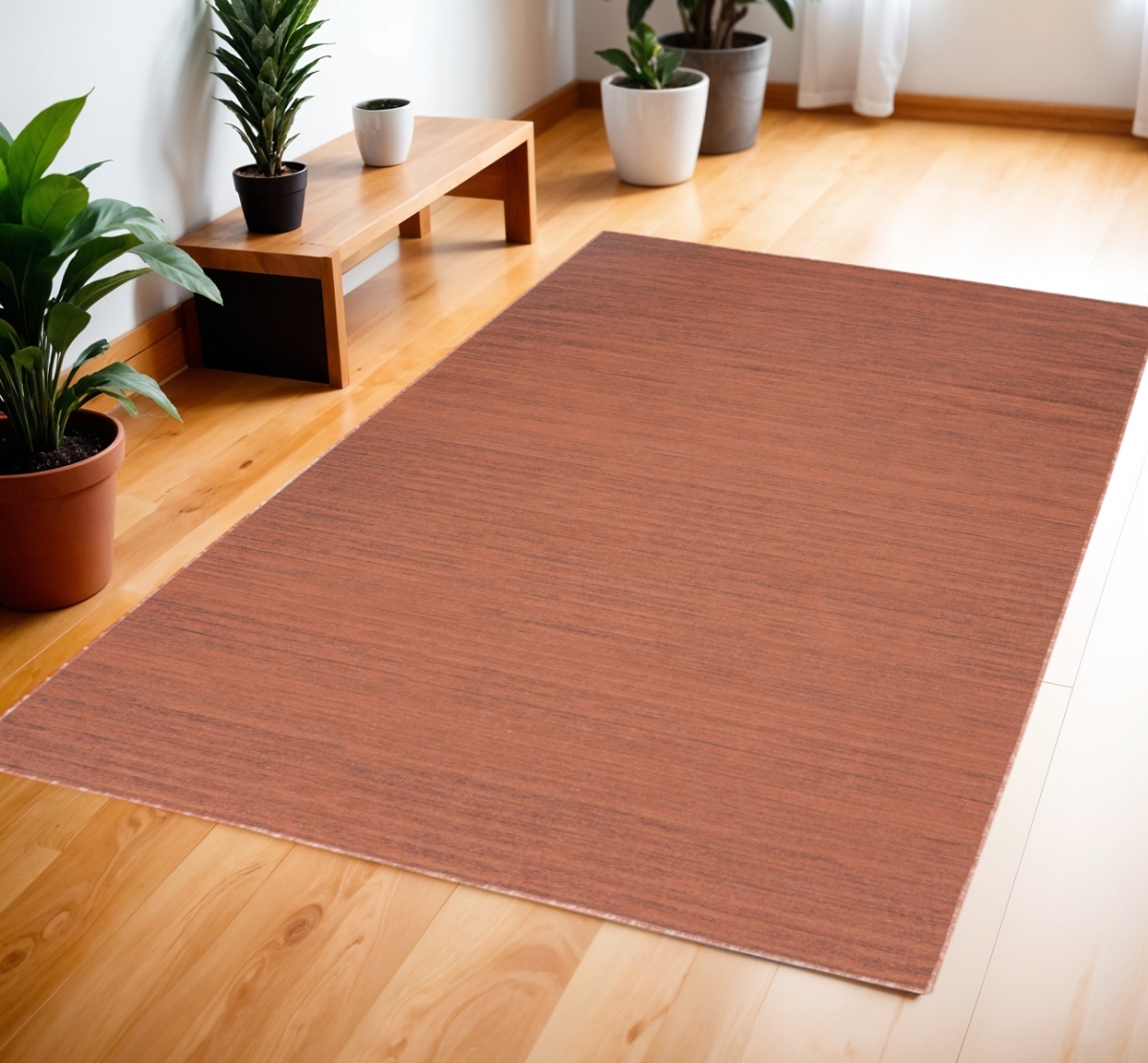 552576 4 x 6 ft. Abstract Washable Rectangle Area Rug, Brick Red