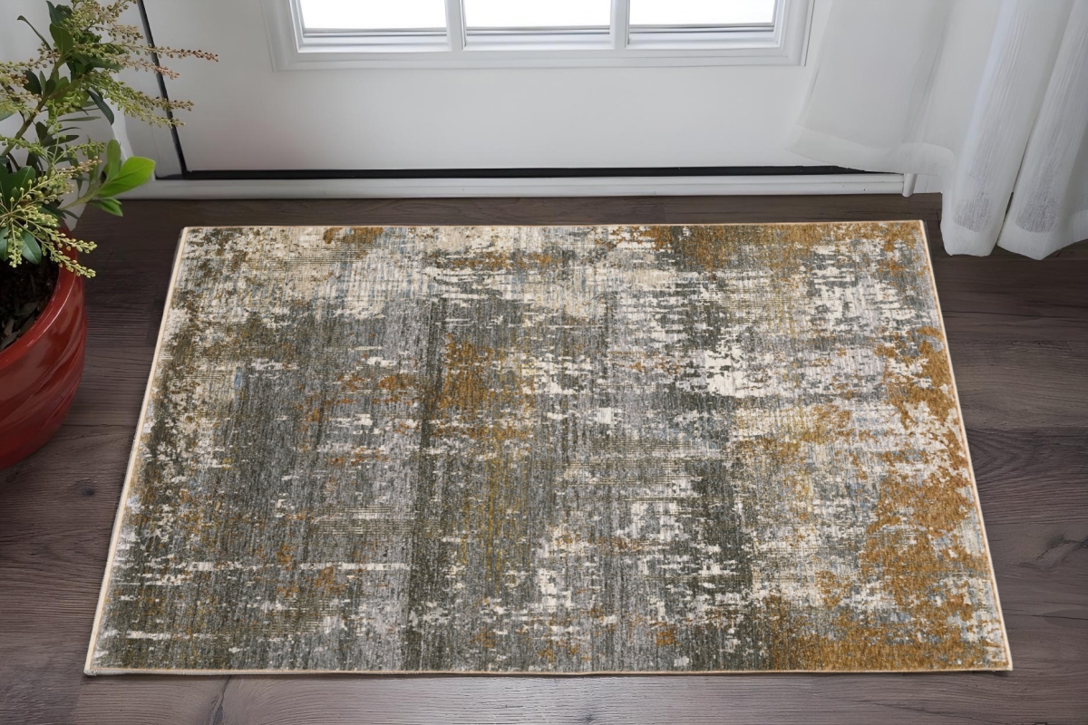 575422 3 x 5 ft. Abstract Rectangle Area Rug with Fringe, Gray & Gold