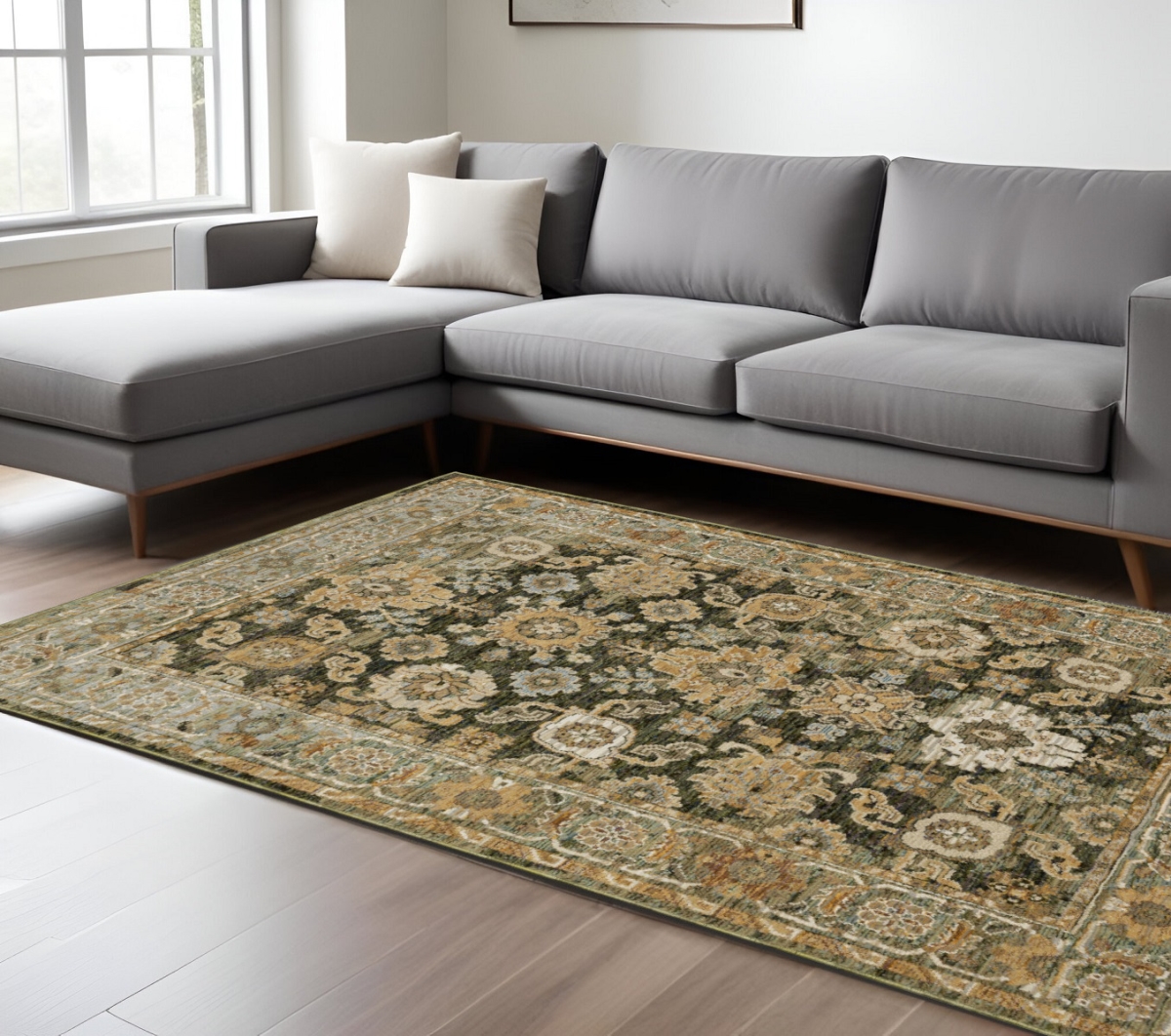 576410 9 x 12 ft. Oriental Rectangle Area Rug, Green & Gold