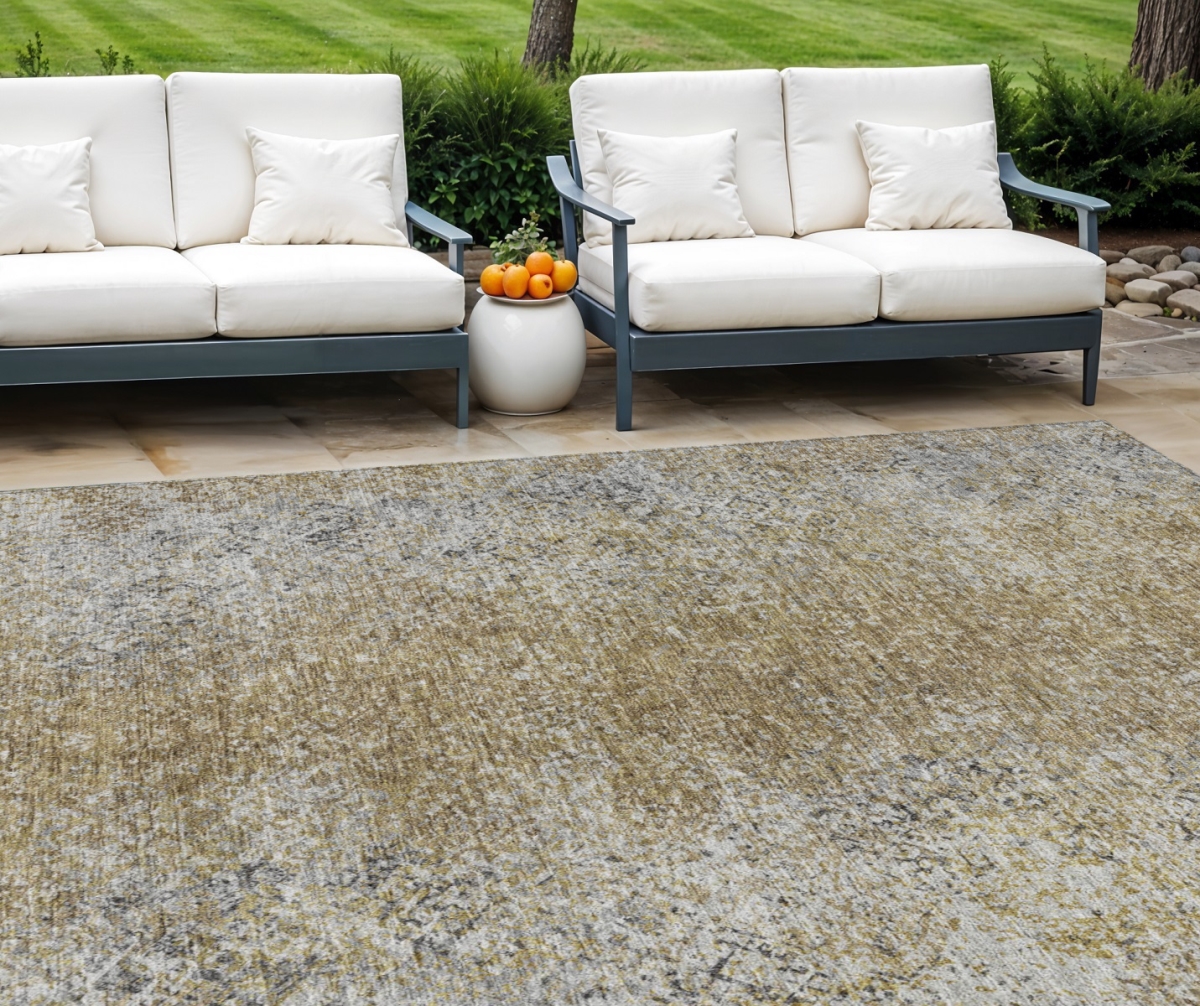 Picture of HomeRoots 588813 8 x 10 ft. Oriental Washable Indoor & Outdoor Rectangle Area Rug&#44; Brown&#44; Beige & Charcoal