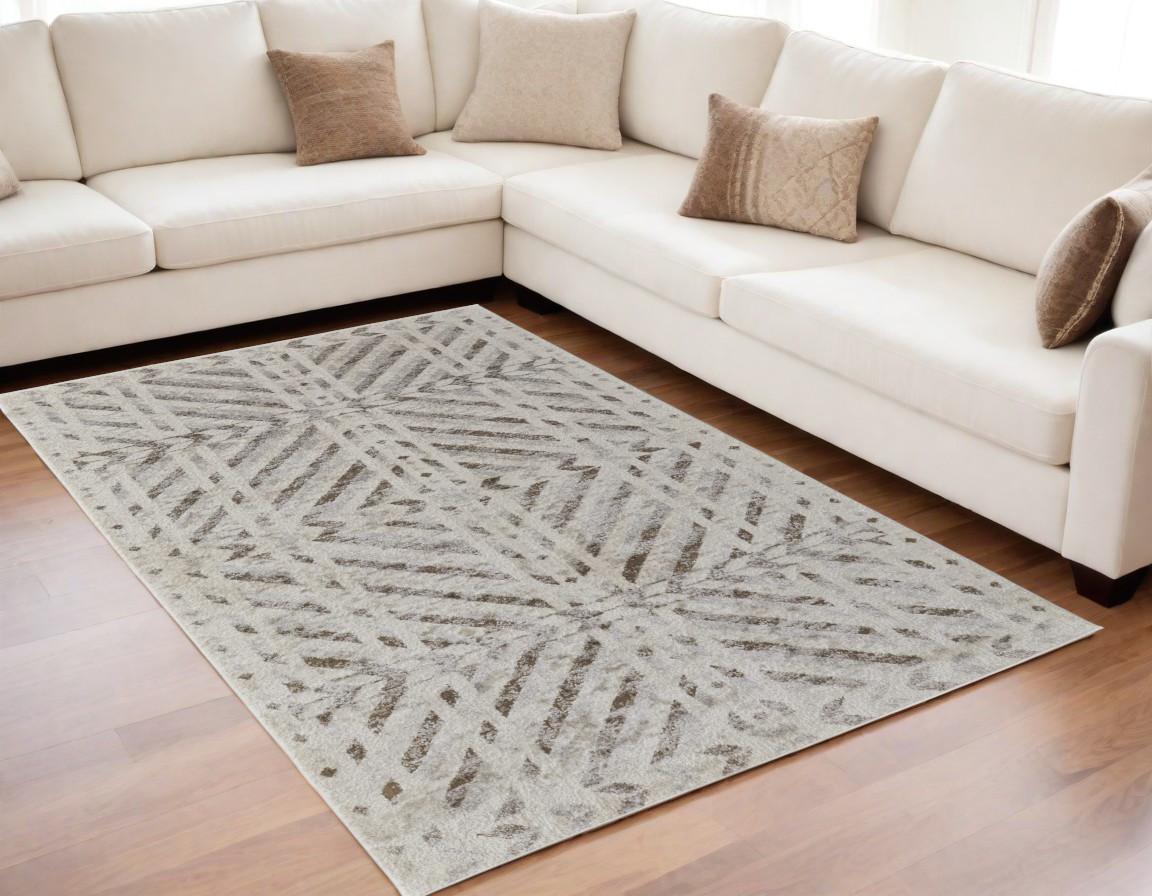 567804 5 x 8 ft. Geometric Power Loom Rectangle Area Rug, Ivory & Brown