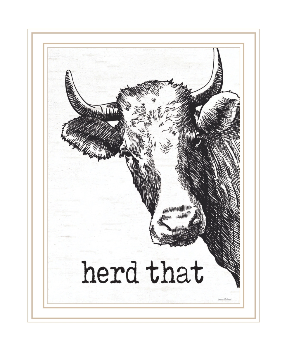 Herd That Framed Bathroom Wall Art - White - 18in. x 14in. - Rustic Wood Finish