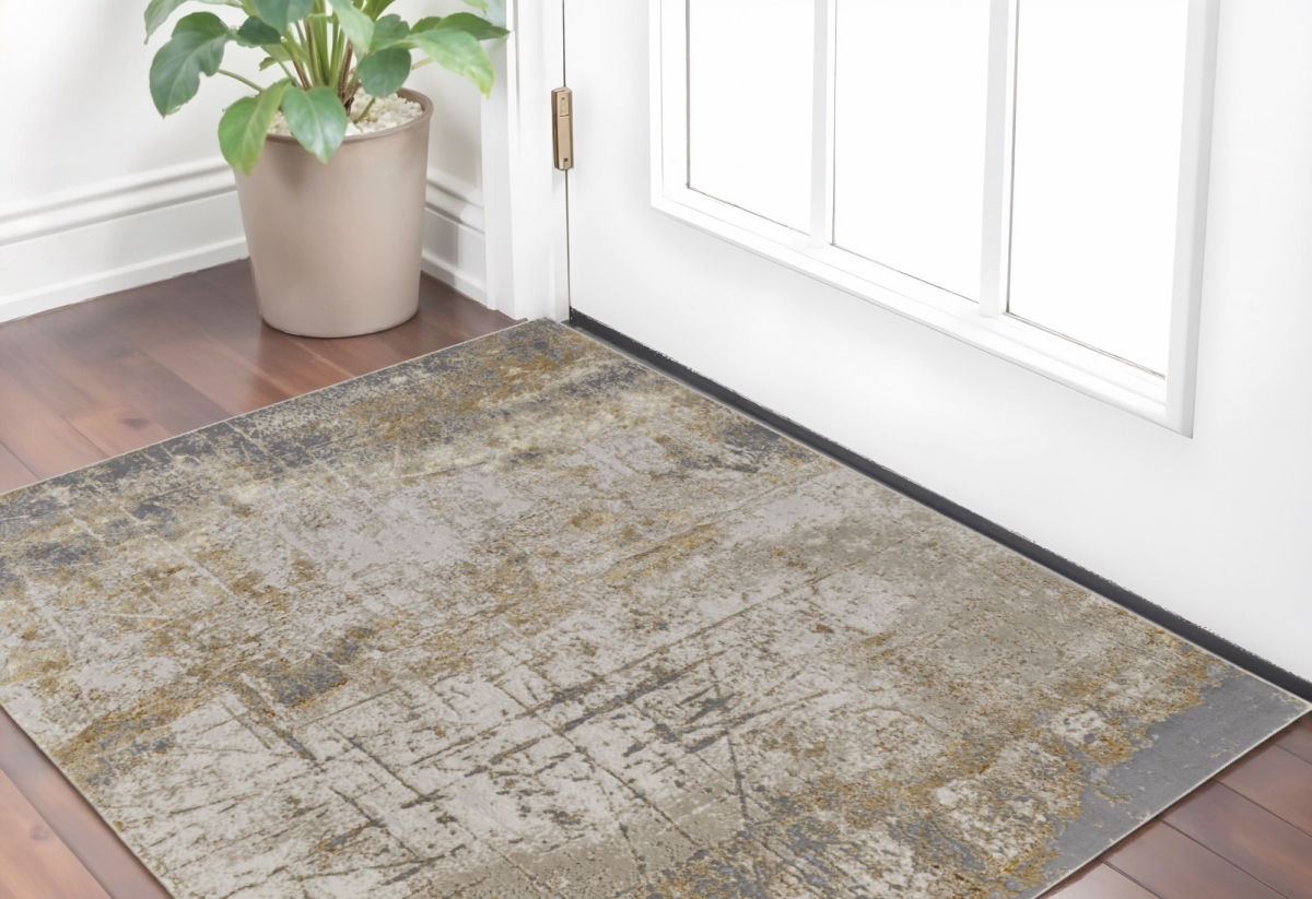 566609 2 x 3 ft. Abstract Power Loom Worn Faded Rectangle Area Rug, Ivory, Gray & Brown