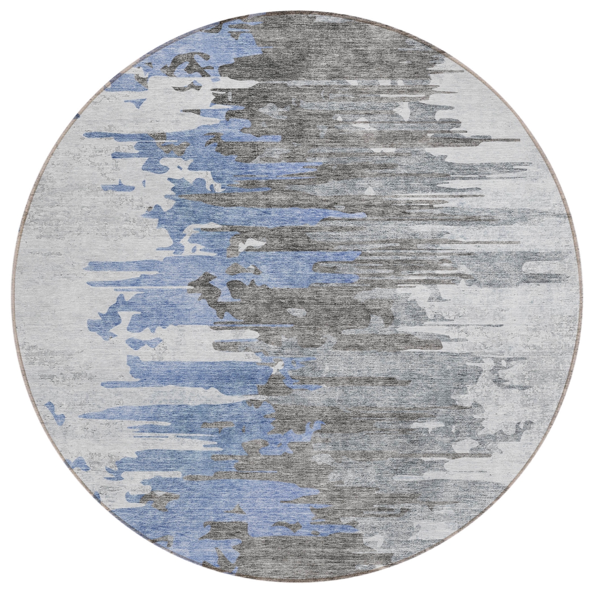 582382 8 ft. Round Abstract Washable Indoor & Outdoor Area Rug, Blue, Gray & Silver