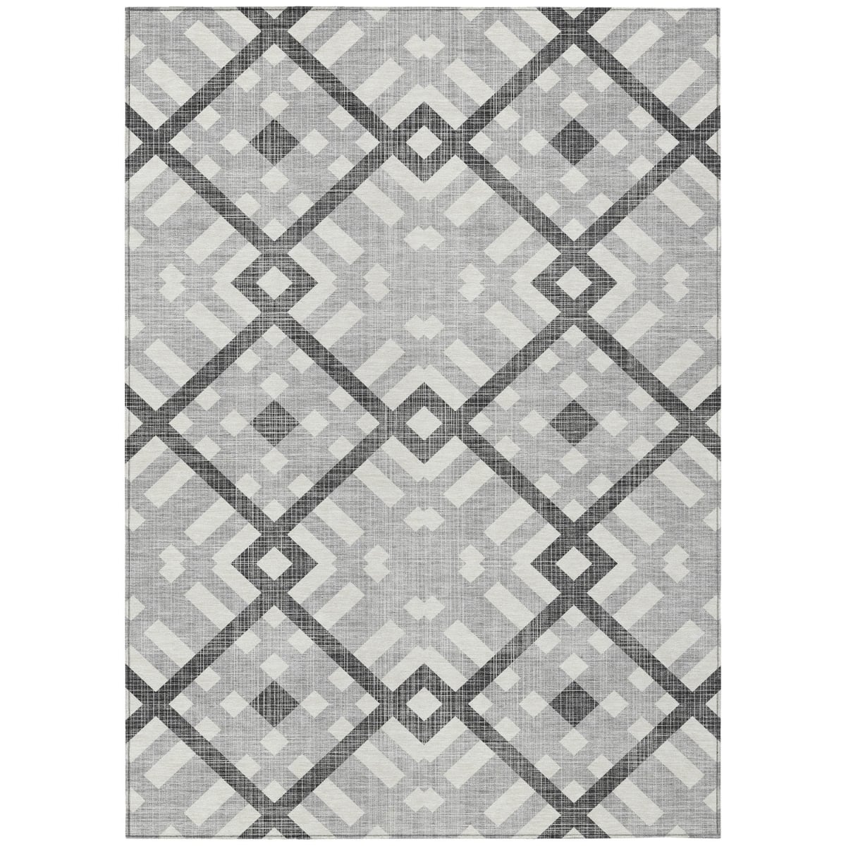 578392 9 x 12 ft. Geometric Washable Indoor & Outdoor Rectangle Area Rug, Gray, Charcoal & Ivory