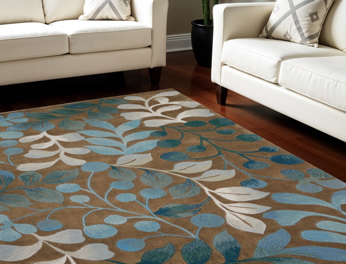556012 8 x 11 ft. Botanical Leaves Rectangle Area Rug, Brown