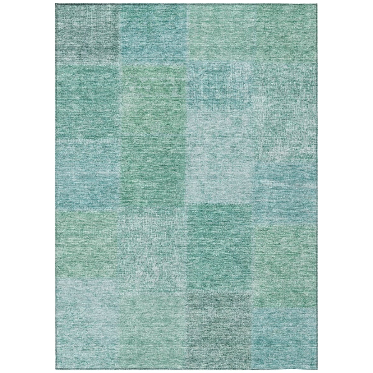 580698 9 x 12 ft. Patchwork Washable Indoor & Outdoor Rectangle Area Rug, Teal Blue, Sage & Green