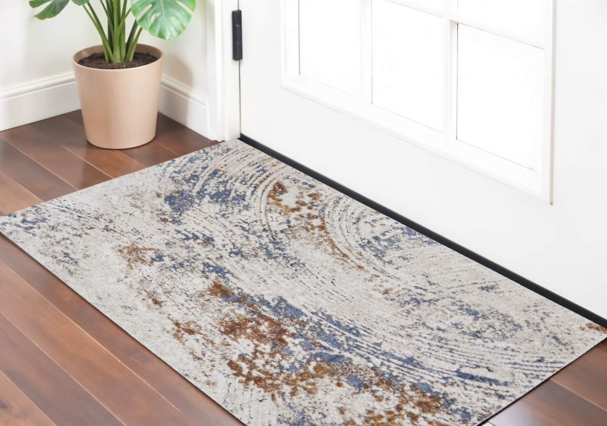 567222 2 x 3 ft. Abstract Power Loom Rectangle Area Rug, Ivory, Blue & Brown
