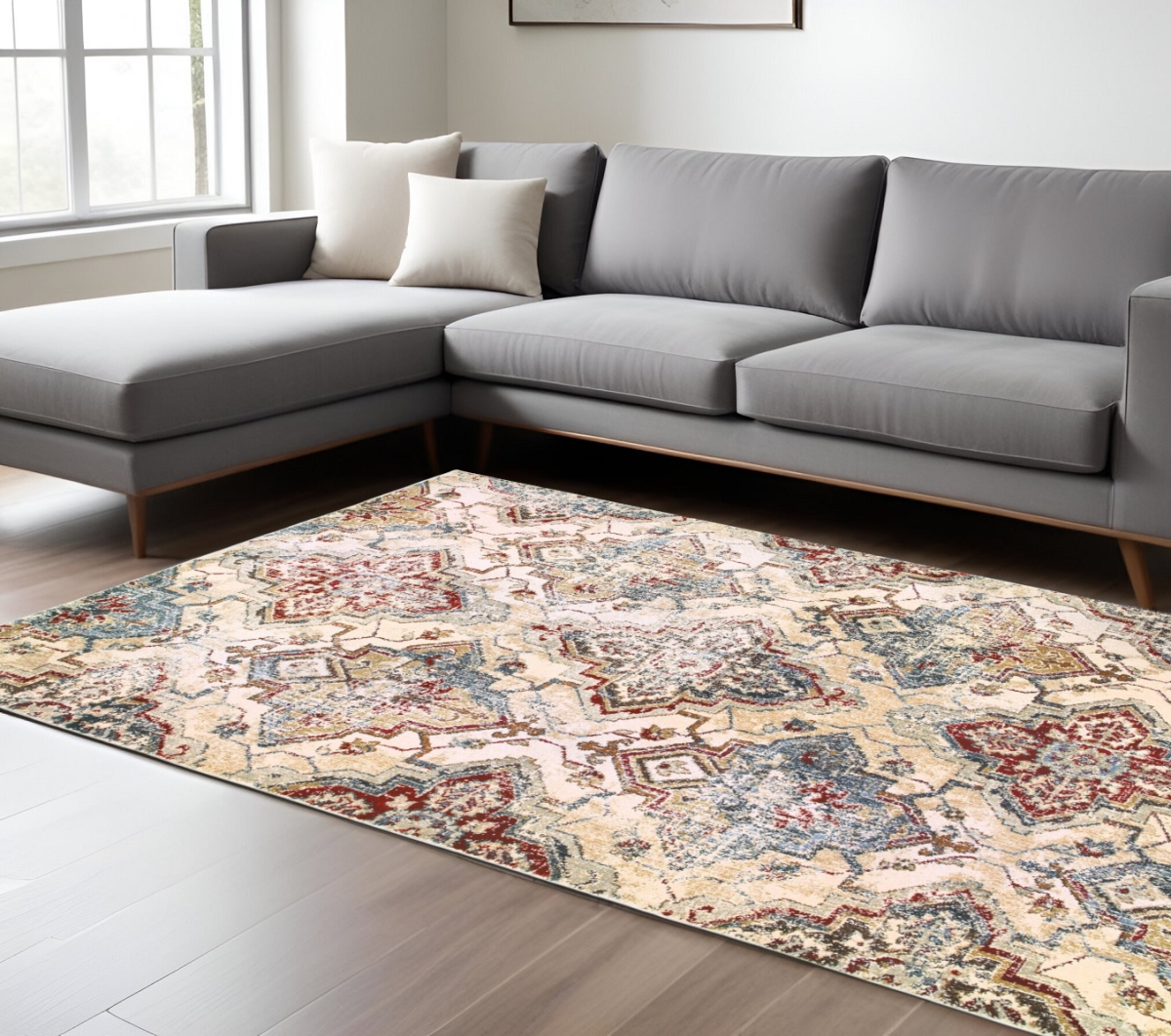 576373 10 x 13 ft. Oriental Rectangle Area Rug, Ivory & Gold