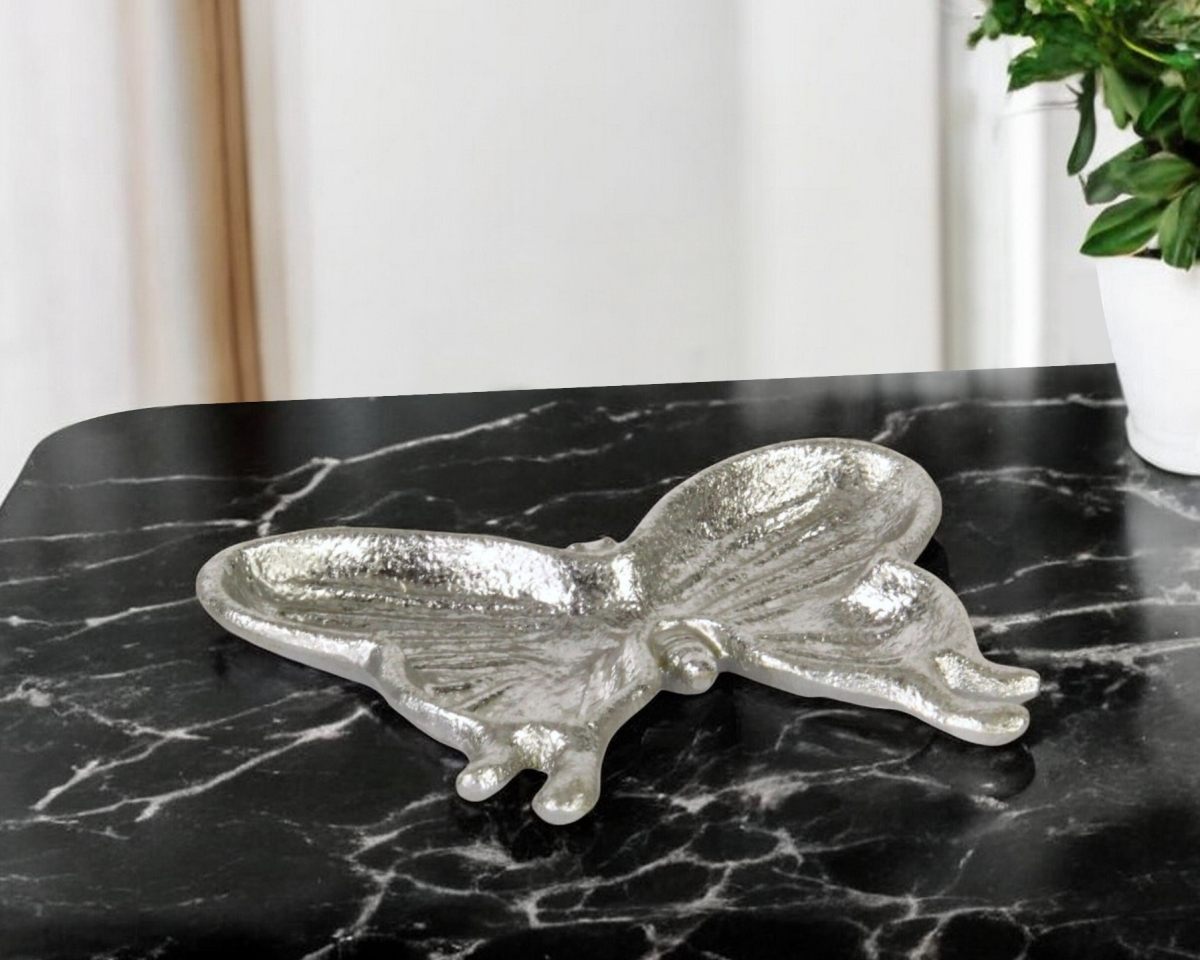 Picture of HomeRoots 571246 6 in. Silver Cast Iron Butterfly Handmade Trinket Tray