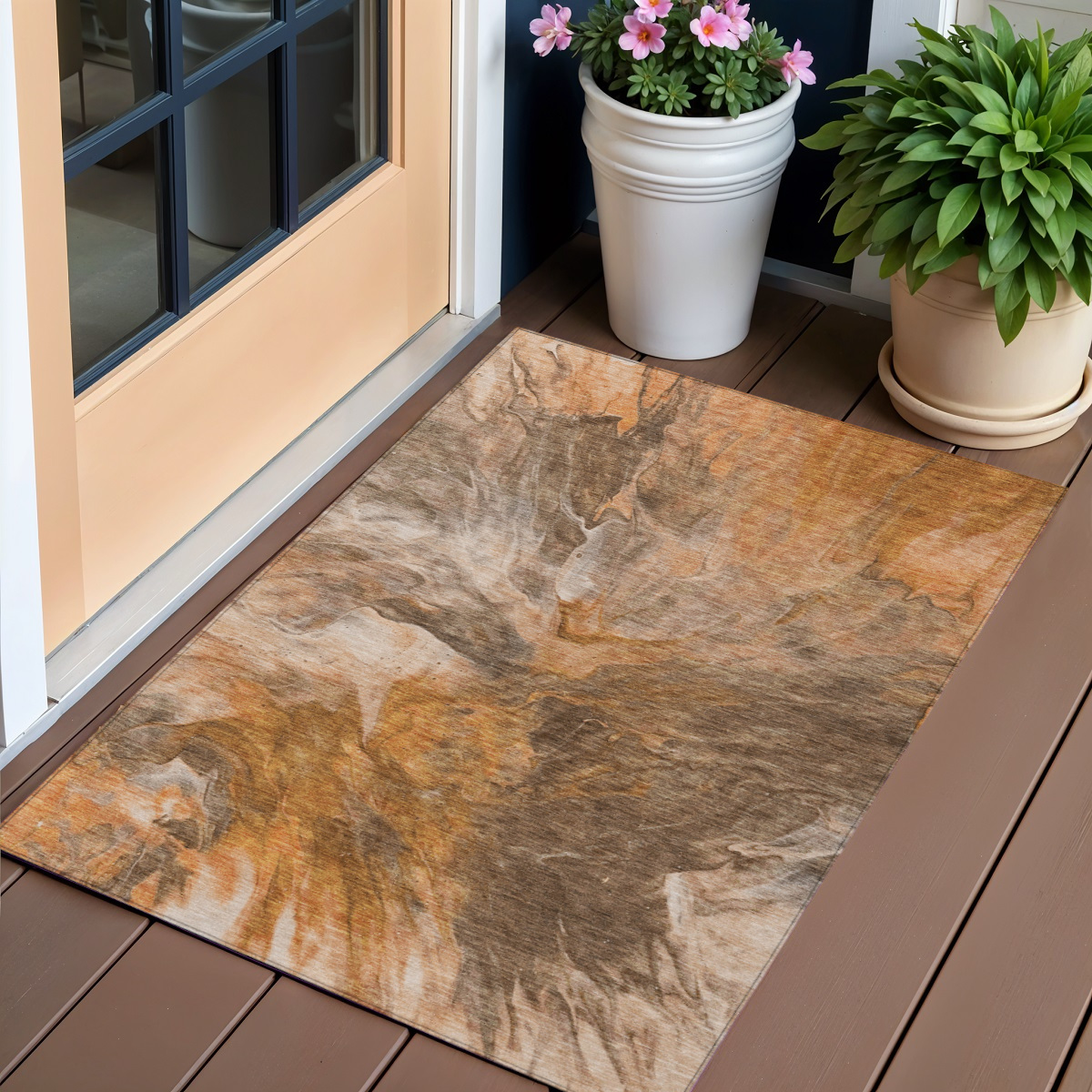 579727 3 x 5 ft. Abstract Washable Indoor & Outdoor Rectangle Area Rug, Orange, Copper & Terra Cotta