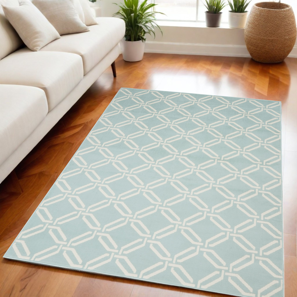 550115 5 x 7 ft. Trellis Non Skid Rectangle Area Rug, Beige & Green