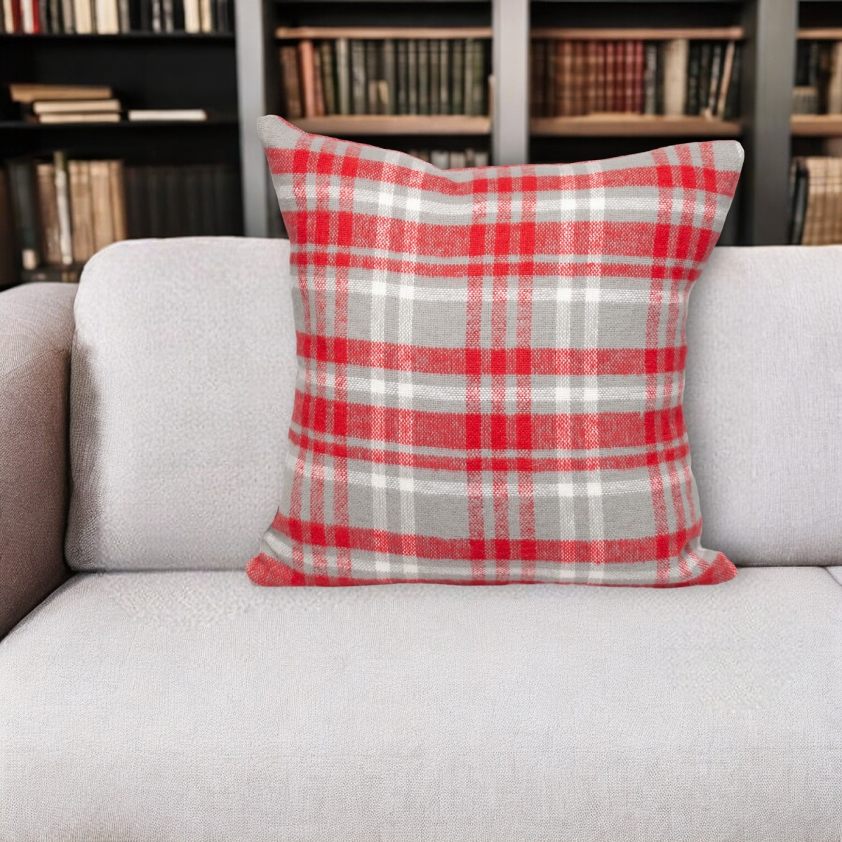 529173 16 in. Red & White Plaid Cotton Throw Pillow