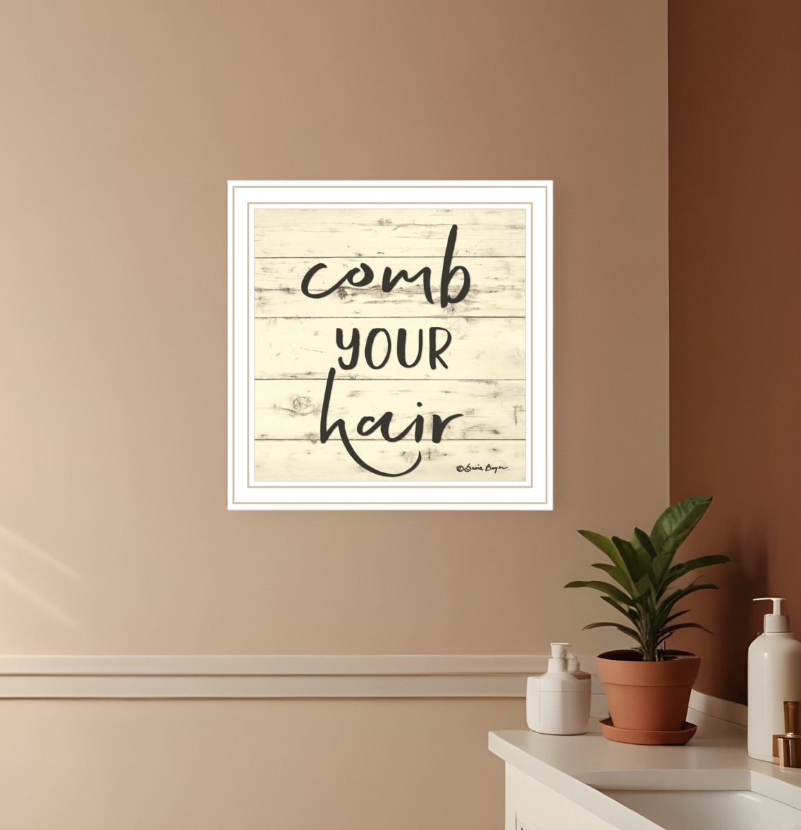 529648 Comb Your Hair White Framed Print Bathroom Wall Art