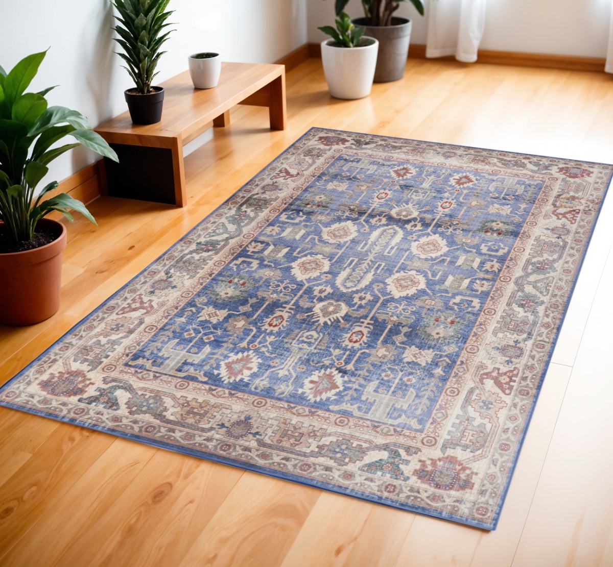 546457 4 x 6 ft. Oriental Distressed Non Skid Rectangle Area Rug, Beige, Blue & Red