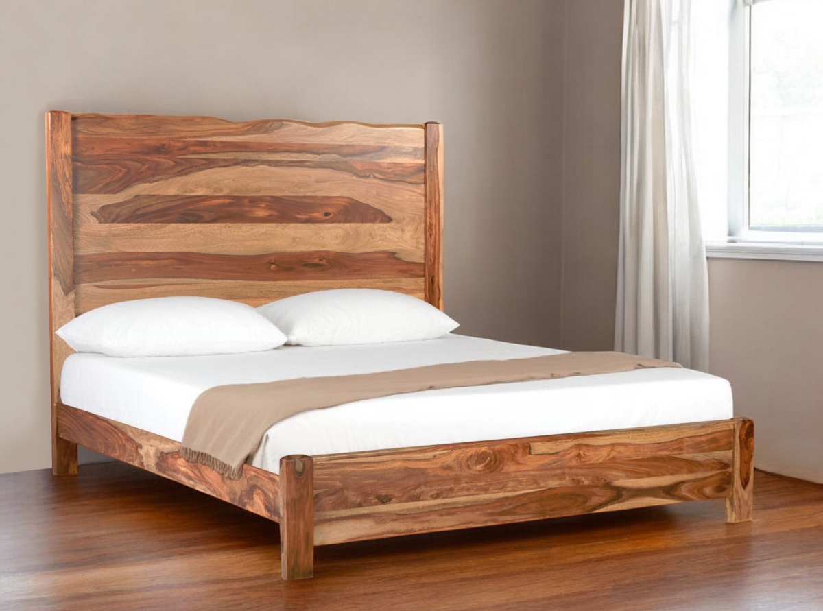 552252 Brown Live Edge Solid Wood King Size Bed Frame