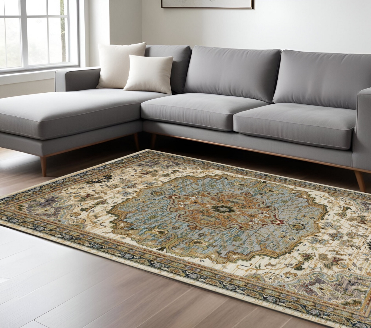 Picture of HomeRoots 576426 9 x 12 ft. Ivory & Blue Oriental Area Rug