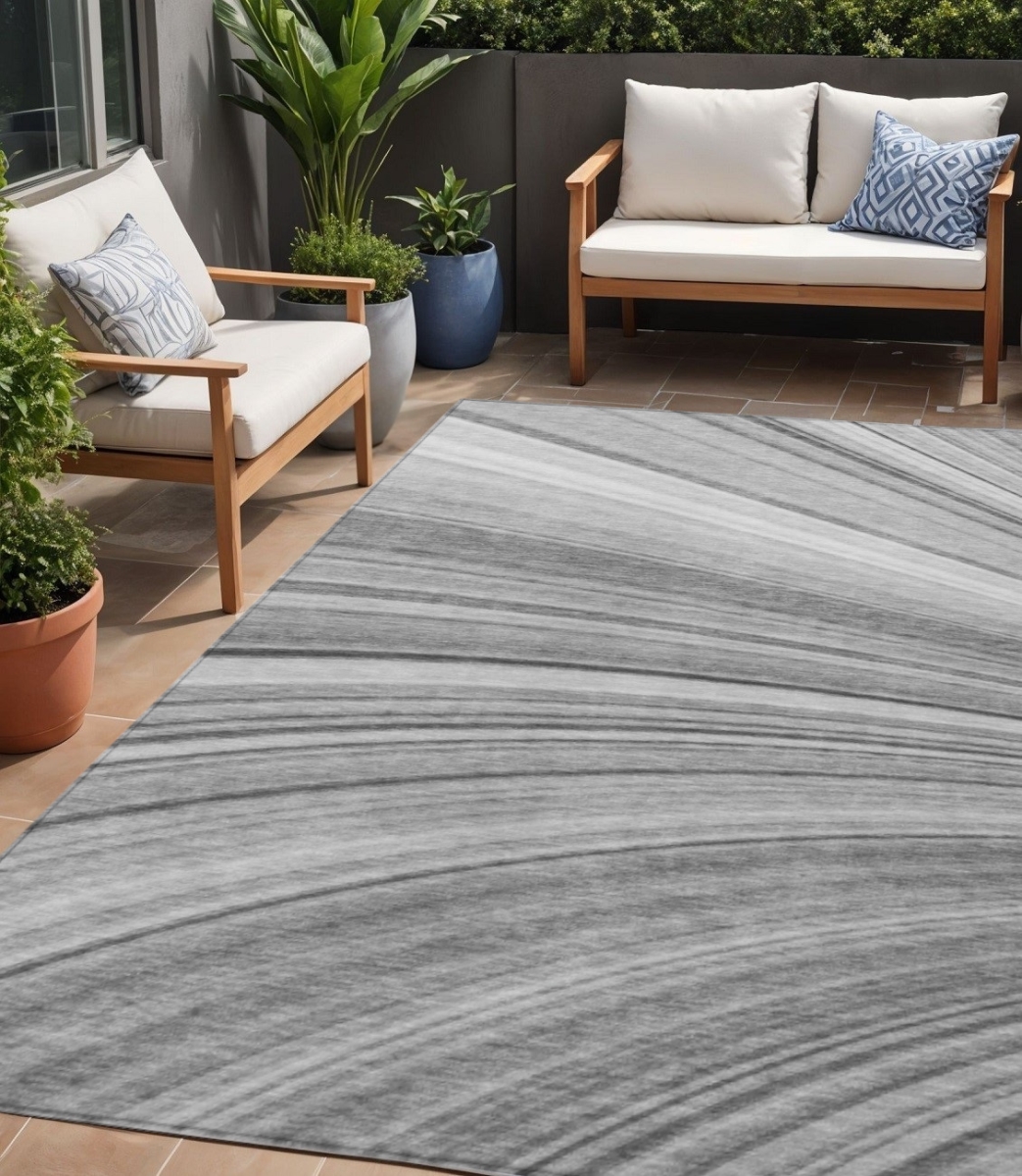 577338 5 x 8 ft. Abstract Washable Indoor & Outdoor Rectangle Area Rug, Gray, Silver & Ivory