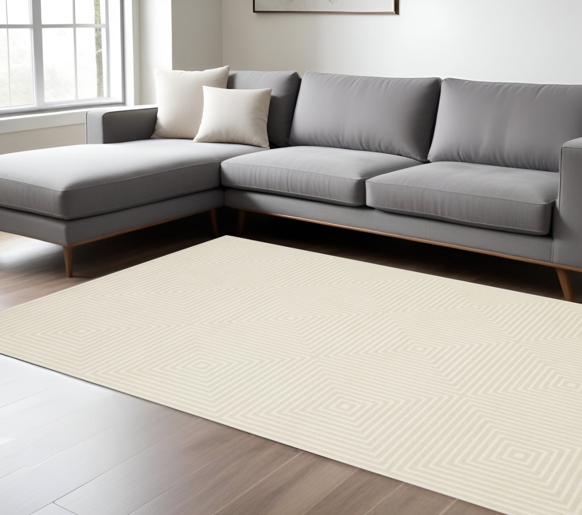 576133 8 x 11 ft. Geometric Rectangle Area Rug, Ivory & Beige