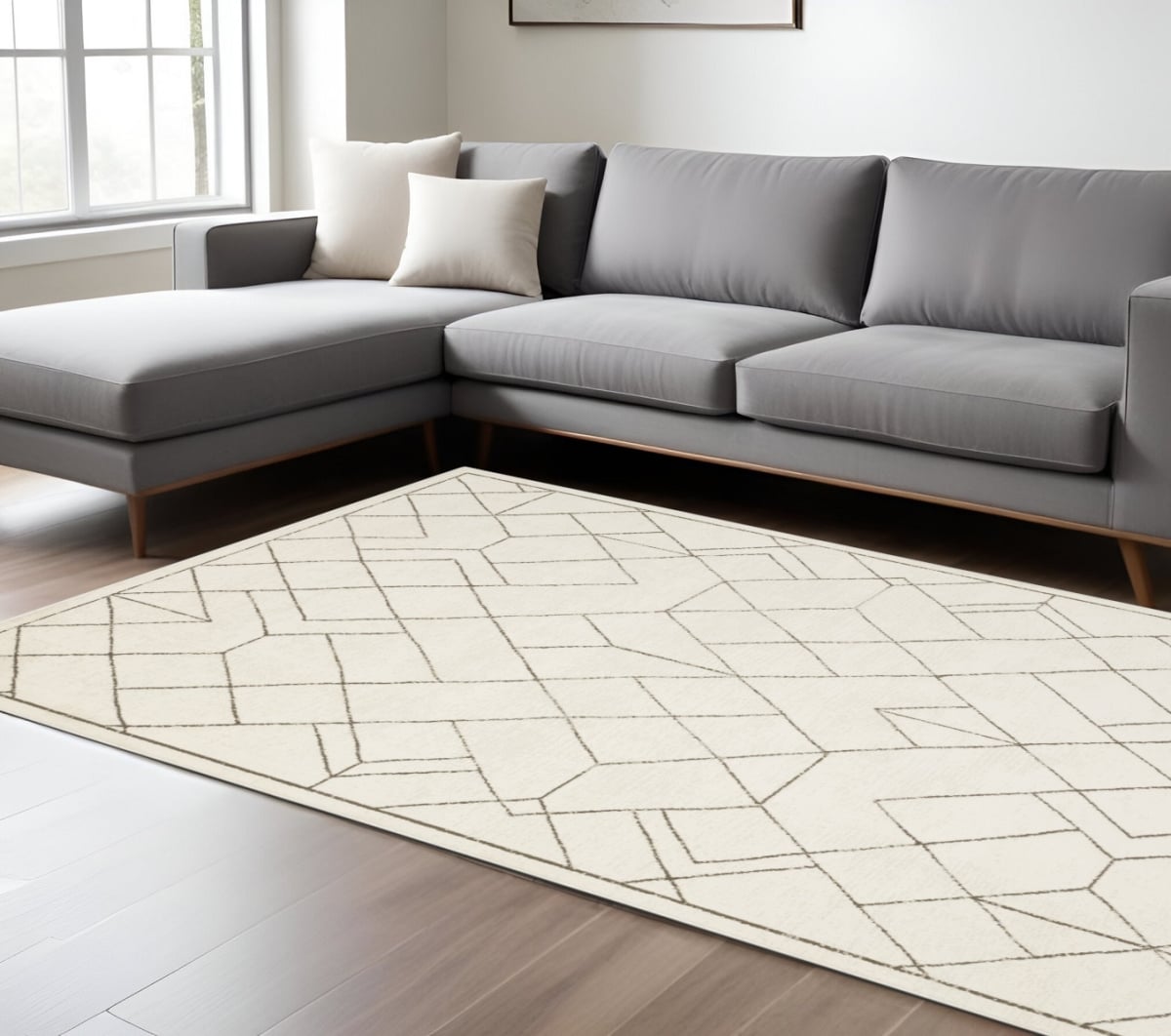 575609 7 x 10 ft. Geometric Rectangle Area Rug, Ivory & Taupe