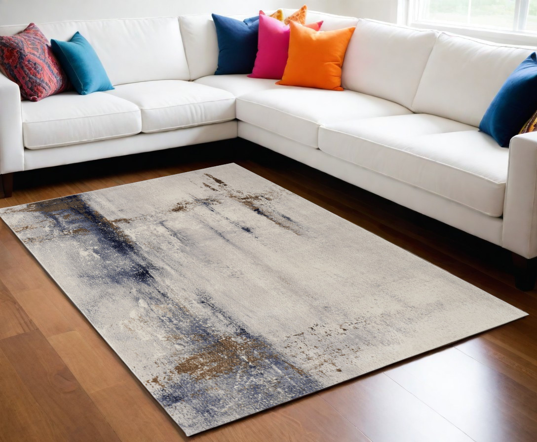 566721 5 x 8 ft. Abstract Power Loom Rectangle Area Rug, Ivory, Blue & Brown