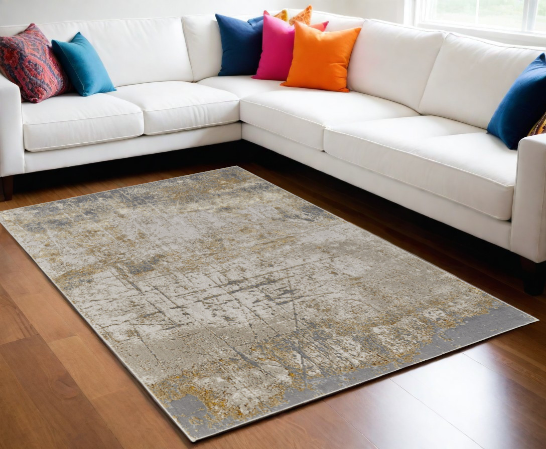 566600 5 x 8 ft. Abstract Power Loom Worn Faded Rectangle Area Rug, Ivory, Gray & Brown