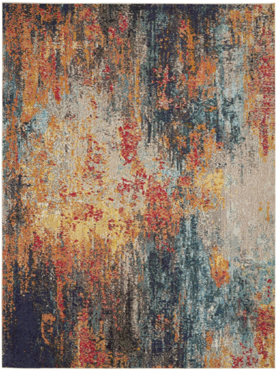 550740 7 x 10 ft. Blue, Ivory & Orange Abstract Non Skid Rectangle Area Rug