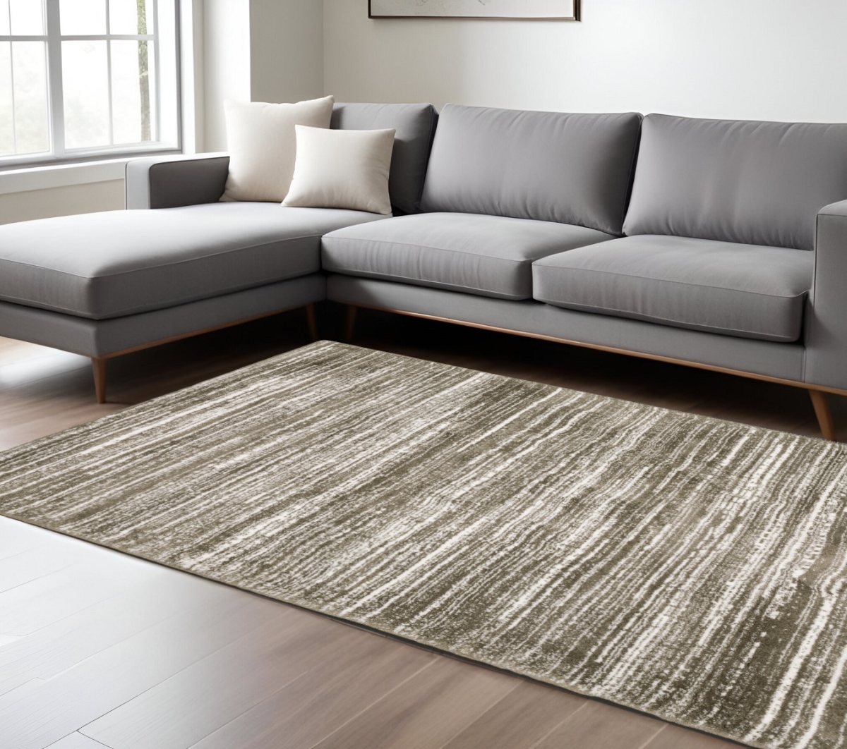 575056 7 x 10 ft. Striped Distressed Rectangle Area Rug, Brown & Ivory