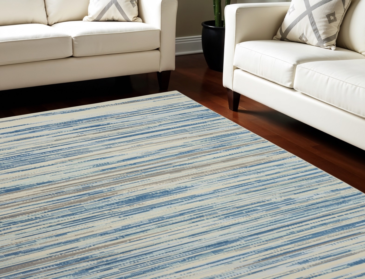 550873 8 x 10 ft. Abstract Non Skid Rectangle Area Rug, Ivory, Blue & Gray