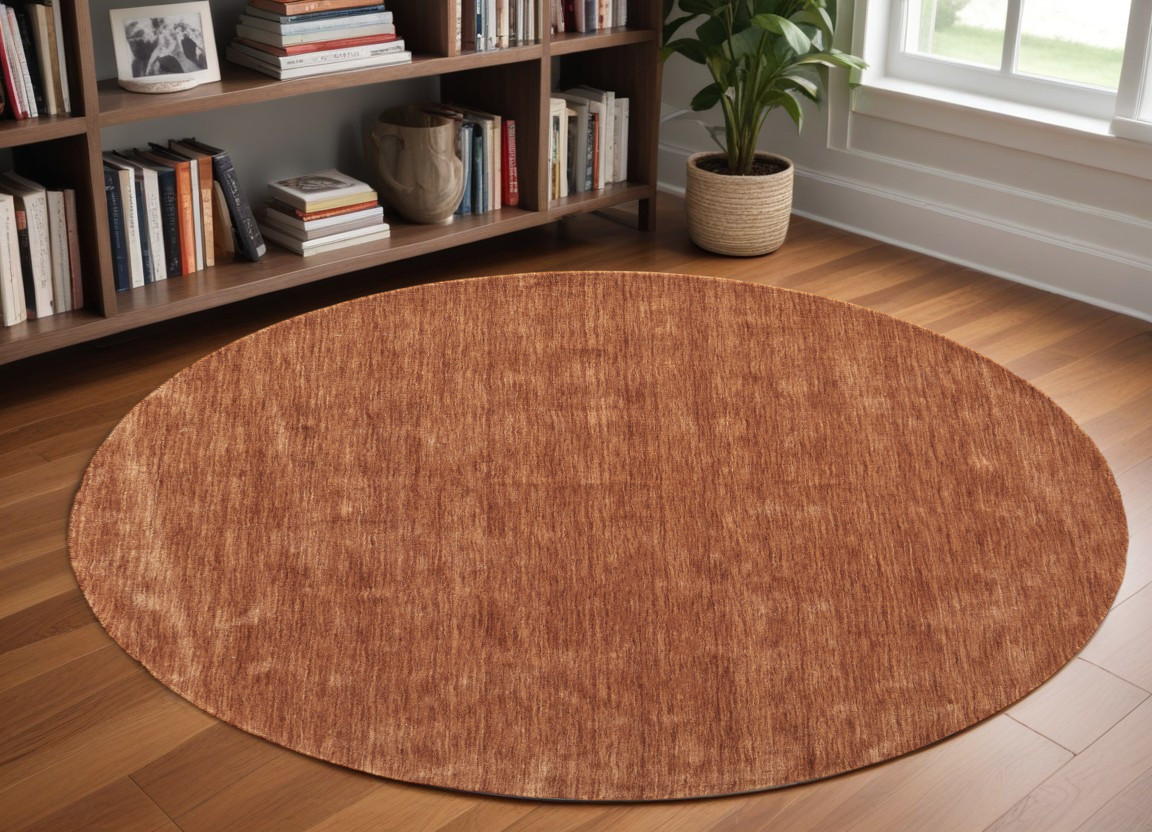 567896 10 ft. Wool Hand Woven Round Rug, Orange