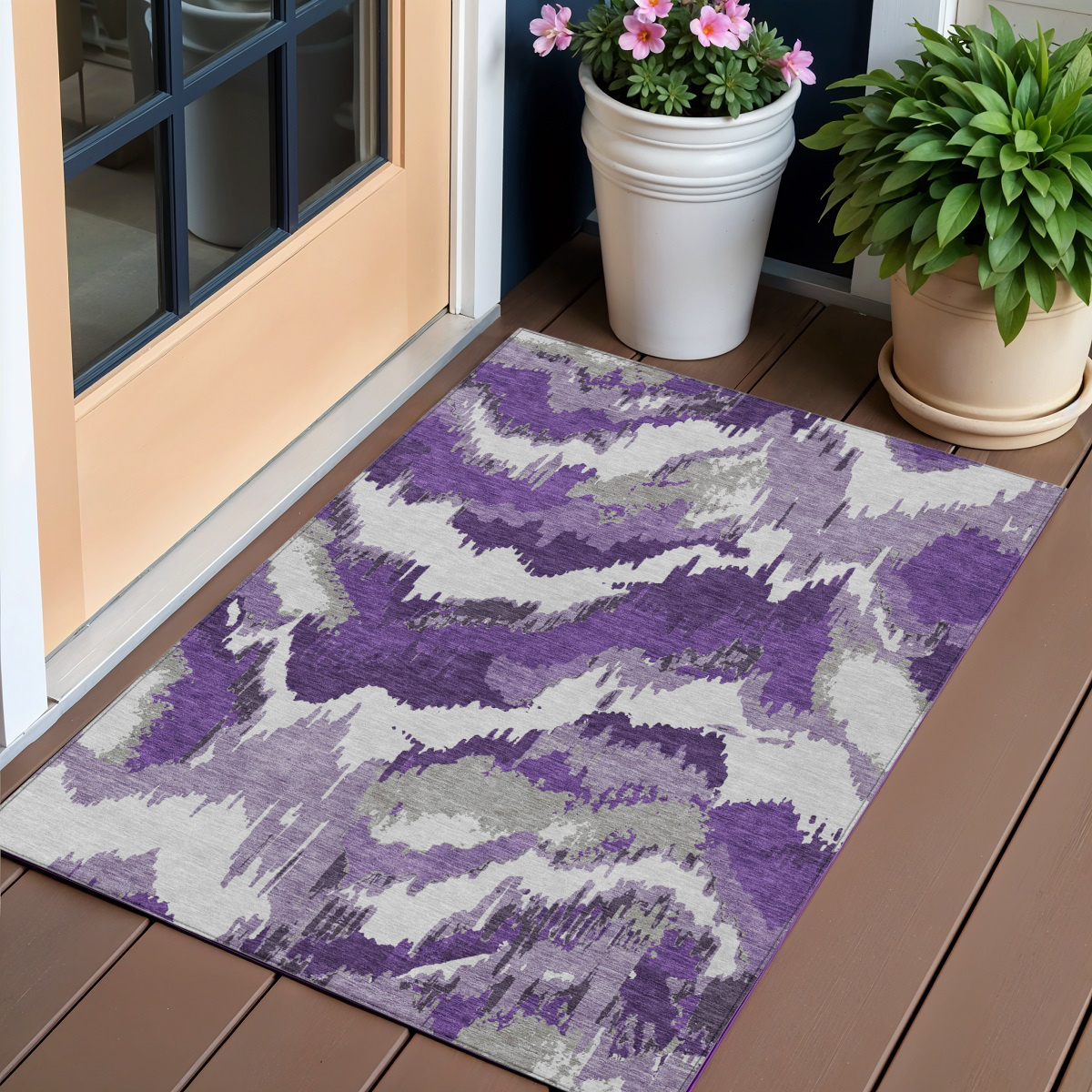 Picture of HomeRoots 590202 3 x 5 ft. Abstract Washable Indoor & Outdoor Rectangle Area Rug&#44; Purple&#44; Lavender & Gray