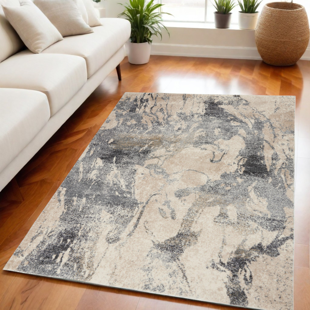 551144 5 x 7 ft. Abstract Distressed Rectangle Area Rug, Cream & Gray