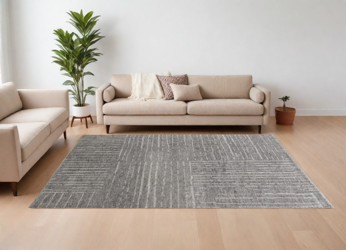 566419 12 x 15 ft. Gray & Ivory Wool Checkered Hand Knotted Worn Faded Rectangle Area Rug