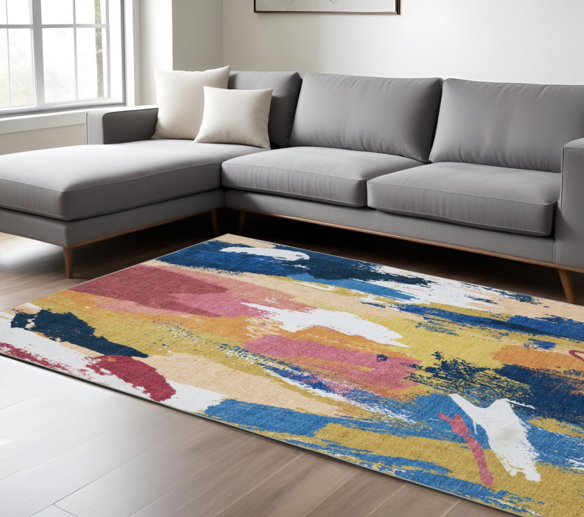 574977 8 x 10 ft. Abstract Distressed Rectangle Area Rug, Blue & Gold