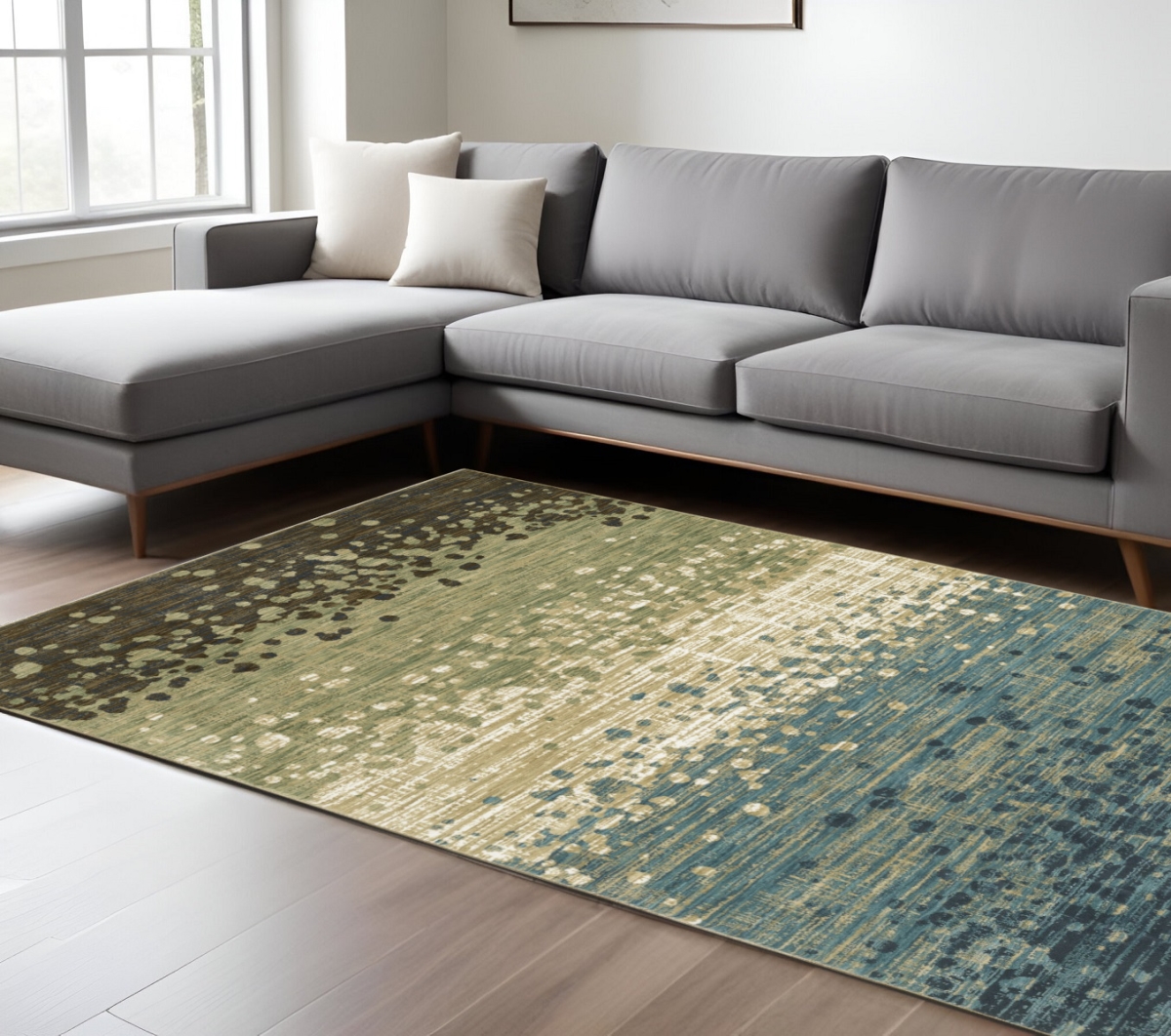 576098 8 x 11 ft. Abstract Rectangle Area Rug, Blue & Brown