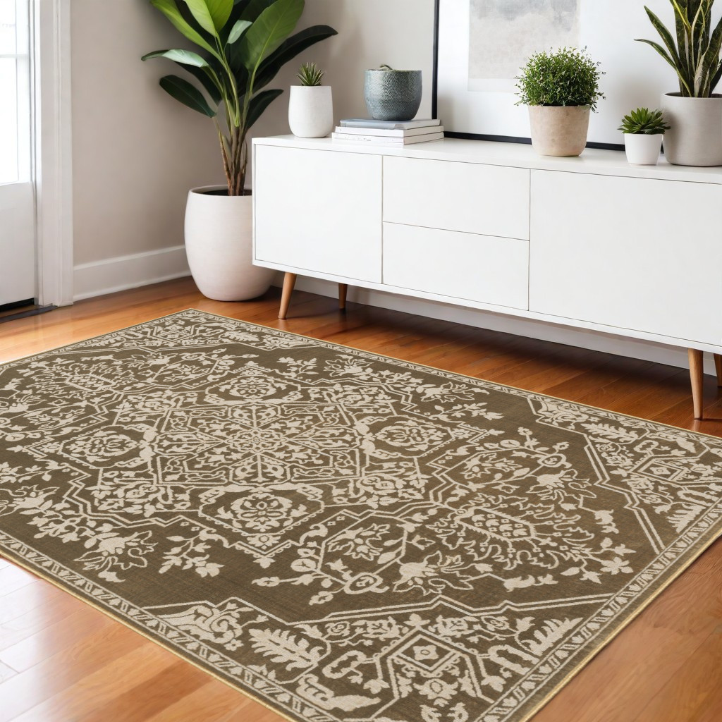 574729 4 x 6 ft. Oriental Rectangle Area Rug, Gold & Beige