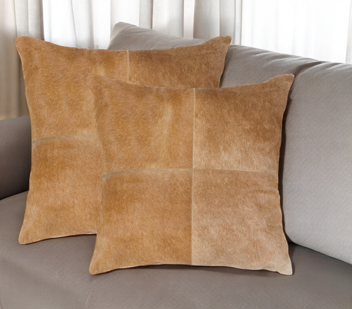 544616 18 in. Tan Cowhide Throw Pillows - Set of 2