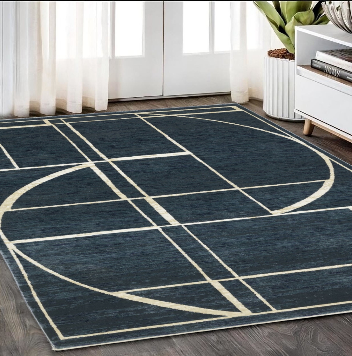 575575 5 x 8 ft. Geometric Rectangle Area Rug, Blue & Ivory