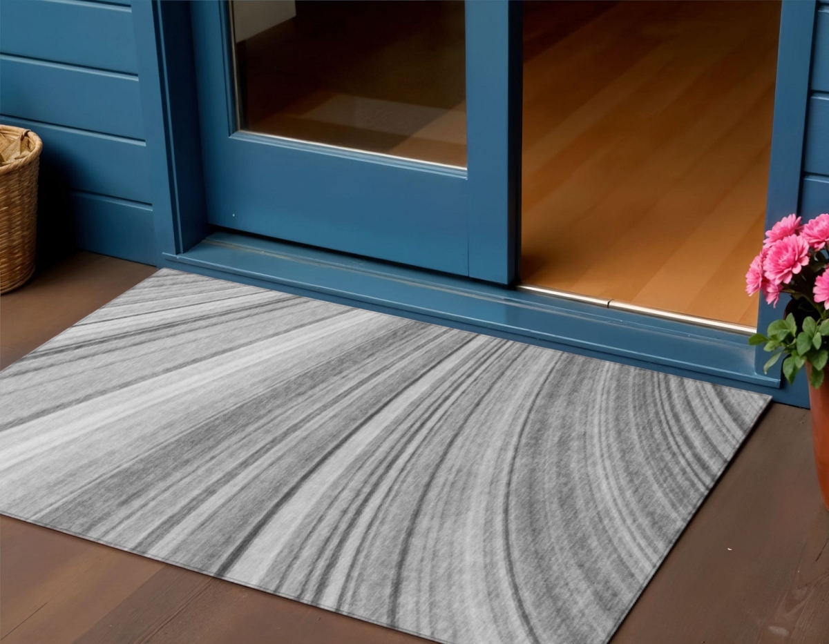 577337 3 x 5 ft. Abstract Washable Indoor & Outdoor Rectangle Area Rug, Gray, Silver & Ivory