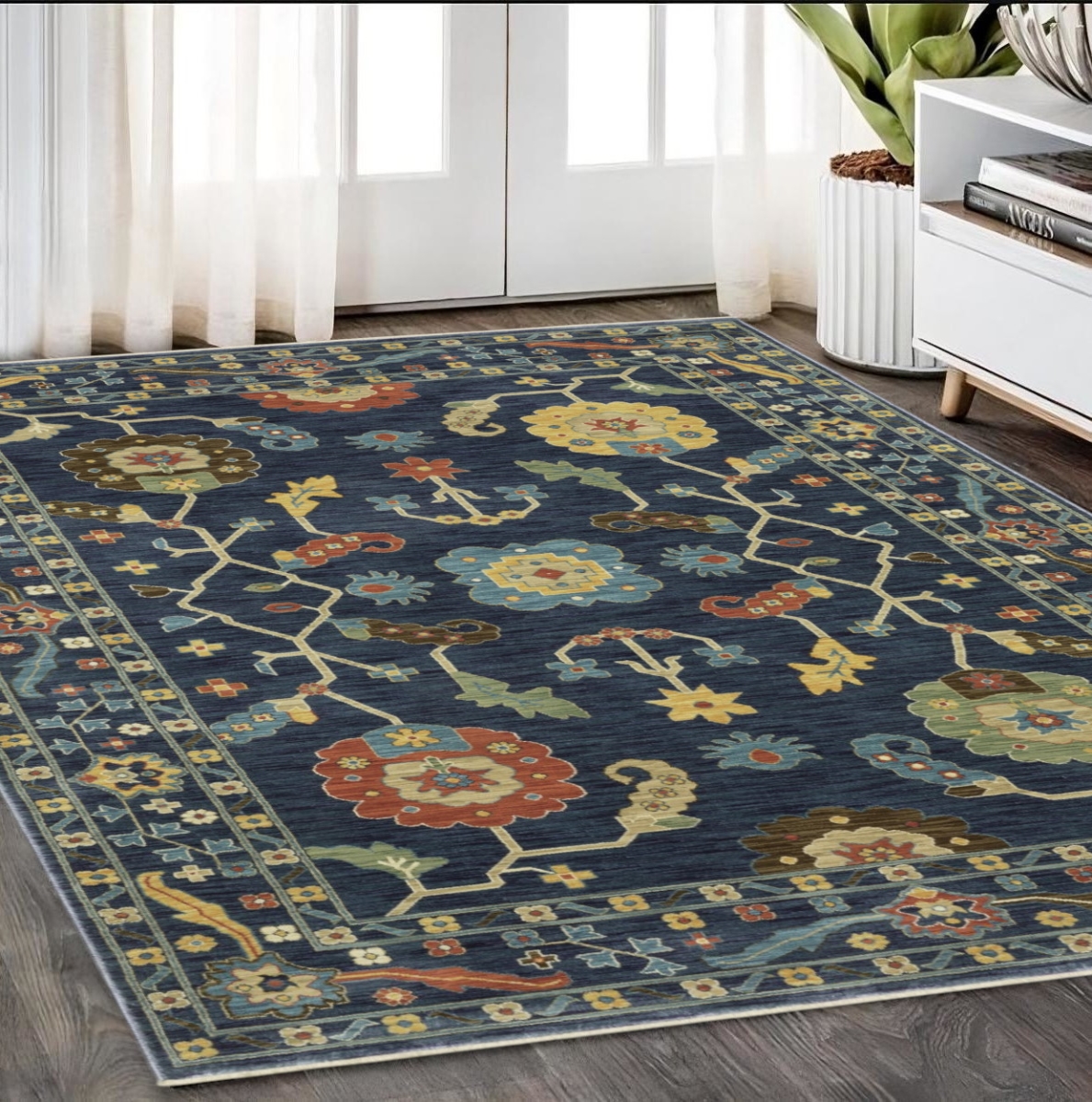 574585 5 x 8 ft. Oriental Rectangle Area Rug with Fringe, Blue & Gold