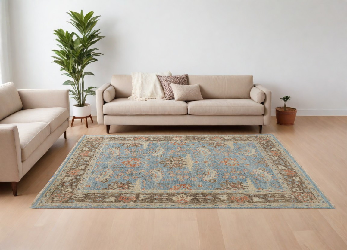 566622 8 x 10 ft. Wool Oriental Hand Knotted Rectangle Area Rug, Brown & Blue
