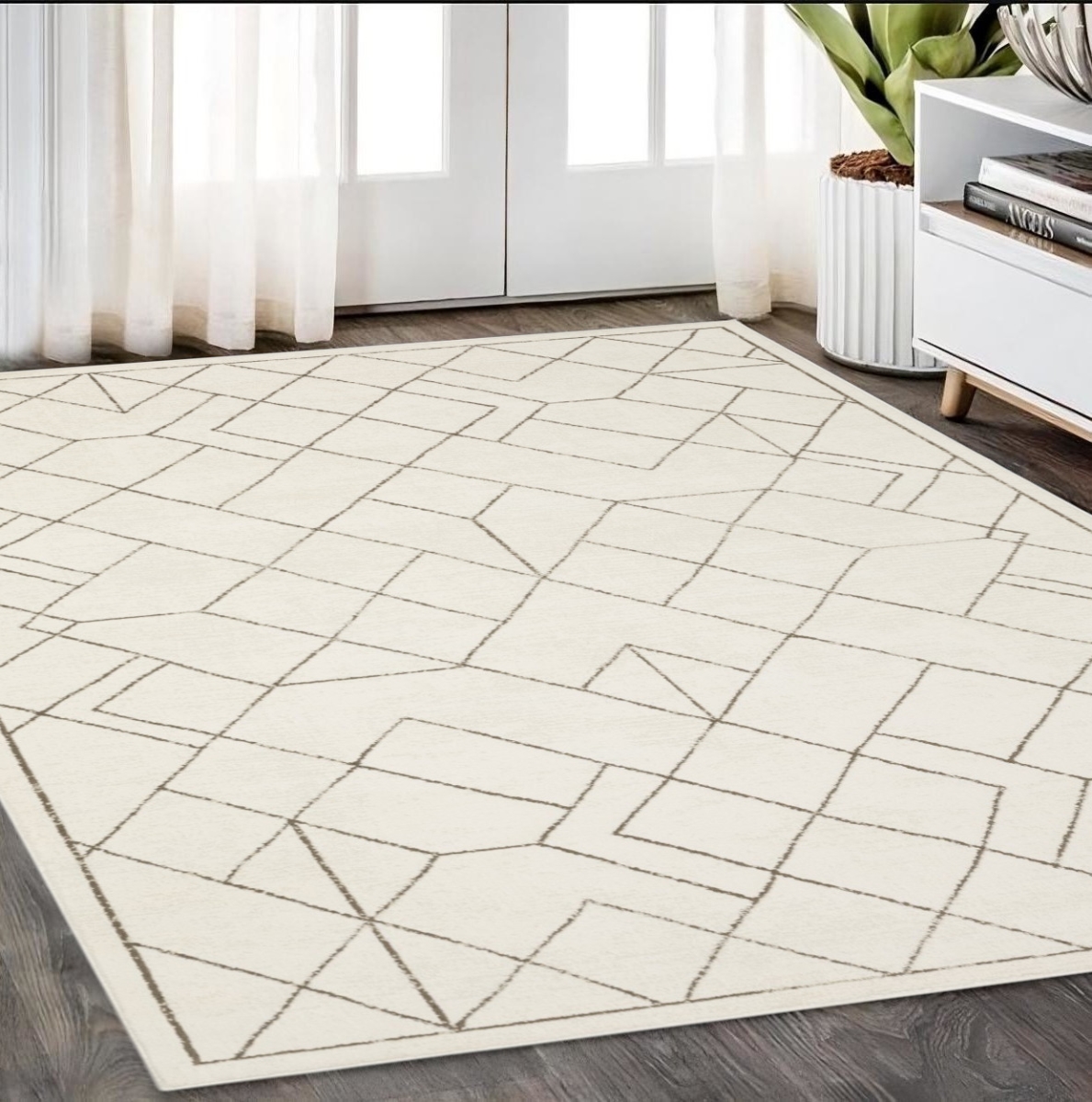 575447 5 x 8 ft. Geometric Rectangle Area Rug, Ivory & Taupe