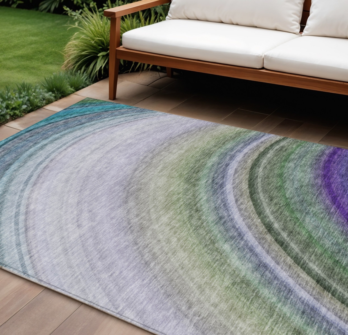 577317 9 x 12 ft. Abstract Washable Indoor & Outdoor Rectangle Area Rug, Teal Blue, Artichoke Green & Green