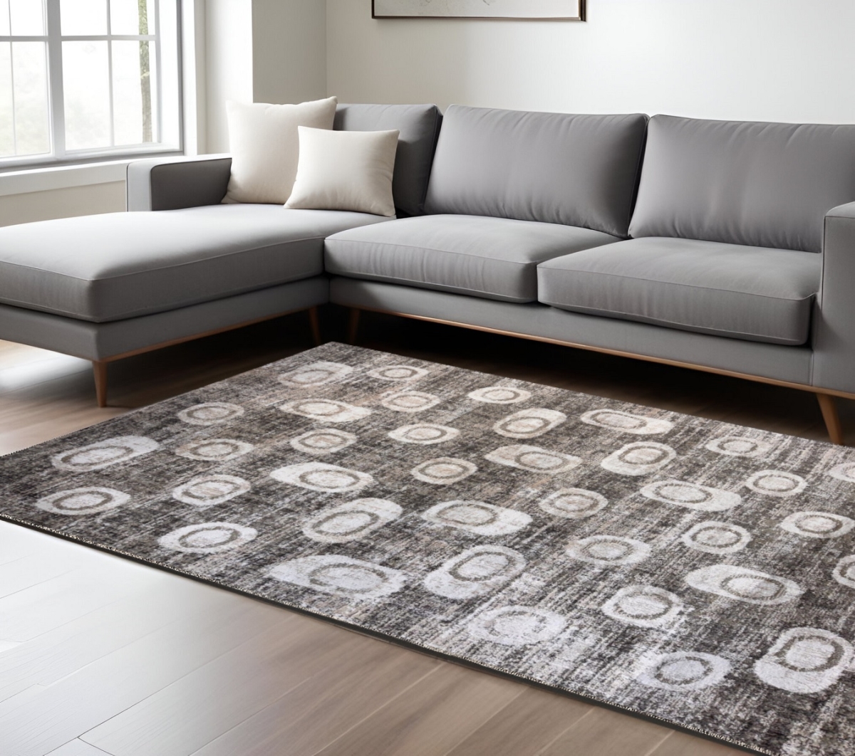 571683 8 x 11 ft. Abstract Rectangle Area Rug, Brown & Beige