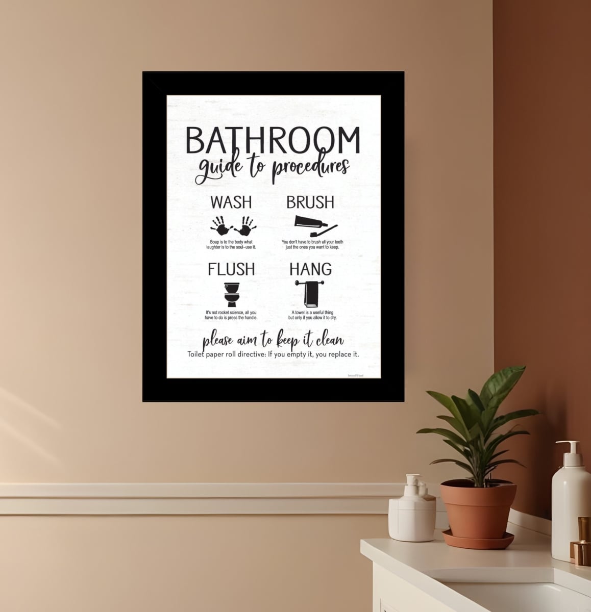 530101 Bathroom Guide Black Framed Print Bathroom Wall Art